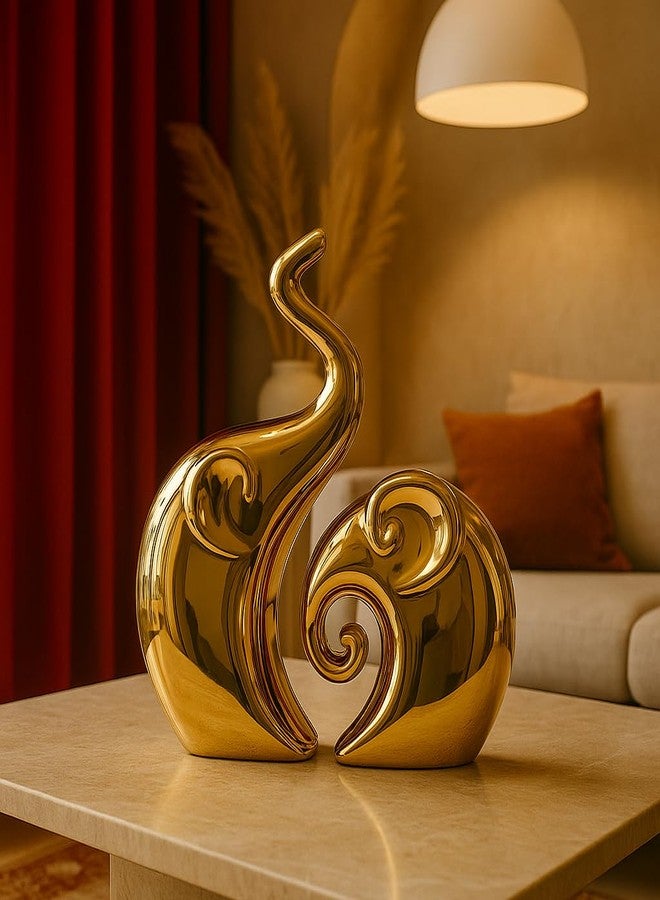 LADROX Lavish Home Decor Golden Elephant Couple Figurine | Piano Finish Ceramic Figures - (Set of 2 Piece, Gold), Love - Image 3